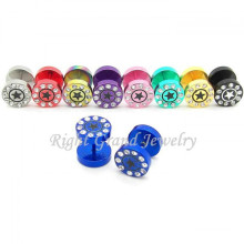 Crystal Paved Star Laser Titanium Anodized Faux Fake Ear Plug